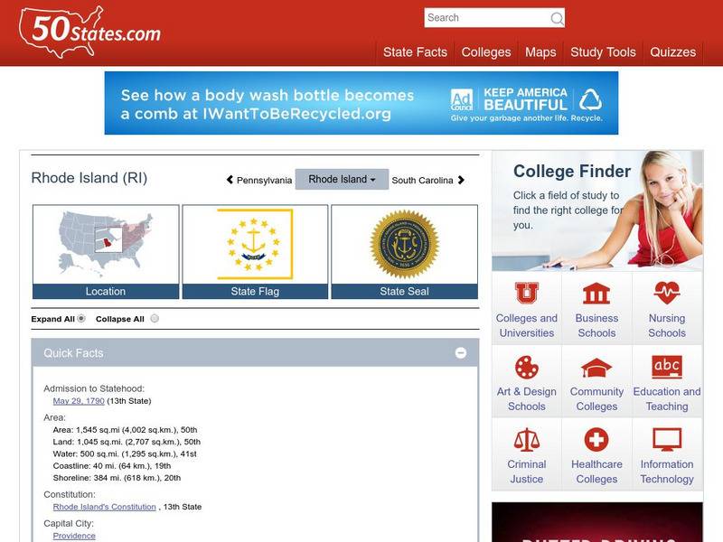 50 States: Rhode Island (Ri) Handout