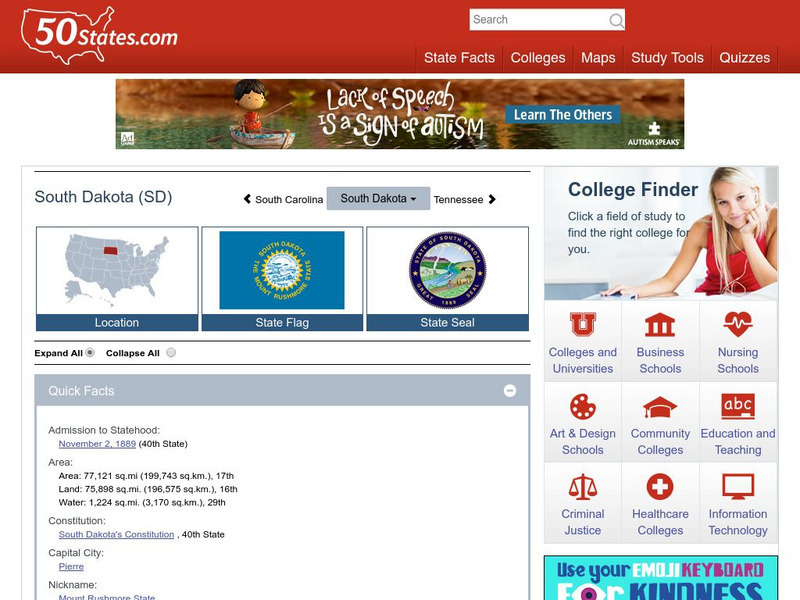 50 States: South Dakota (Sd) Handout