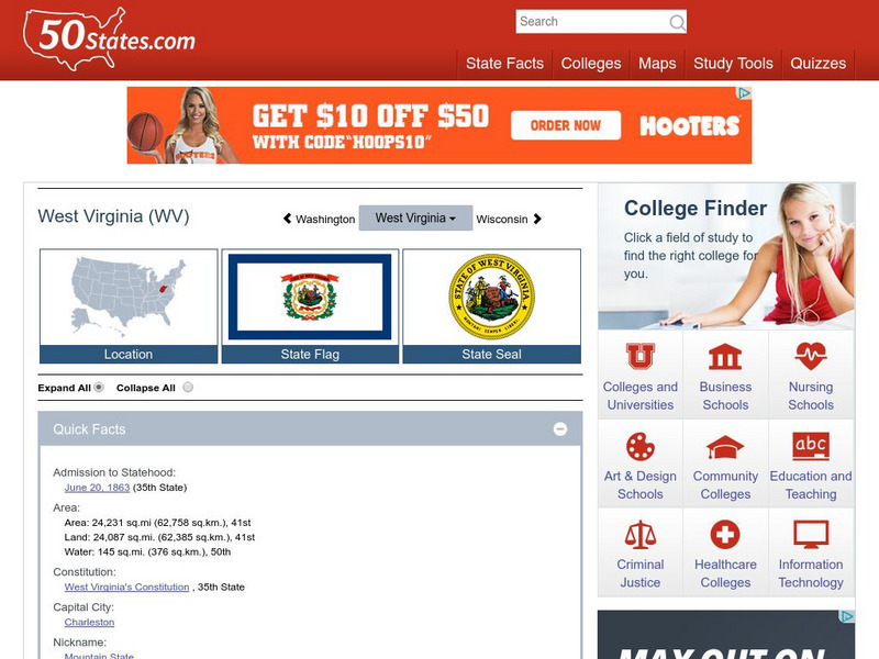 50 States: West Virginia (Wv) Handout