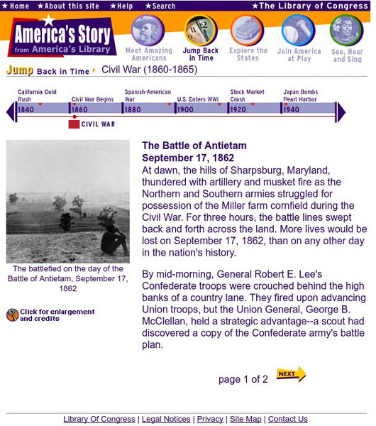 Loc: America's Story: The Battle of Antietam Handout Loc: America's Story: The Battle of Antietam Handout