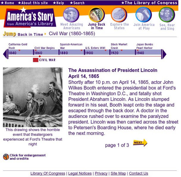 Loc: America's Story: Assassination of President Lincoln Handout Loc: America's Story: Assassination of President Lincoln Handout