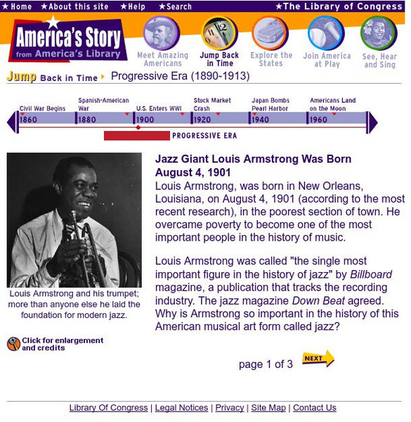 Loc: America's Story: Jazz Giant Louis Armstrong Website Loc: America's Story: Jazz Giant Louis Armstrong Website