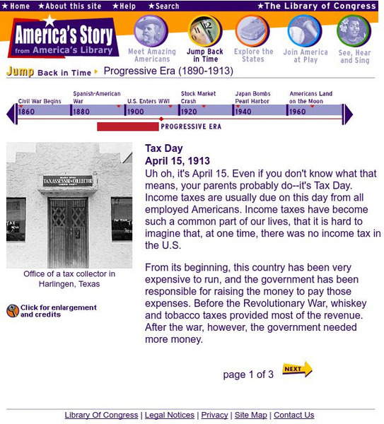 Loc: America's Story: Tax Day (April 15, 1913) Activity Loc: America's Story: Tax Day (April 15, 1913) Activity