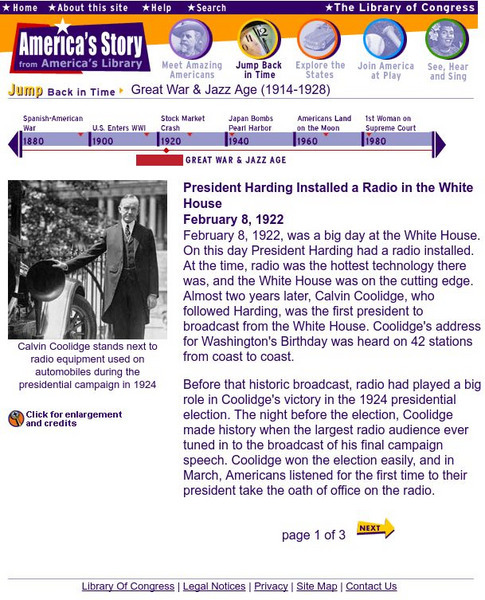 Loc: America's Story: President Harding Installed a Radio Activity Loc: America's Story: President Harding Installed a Radio Activity