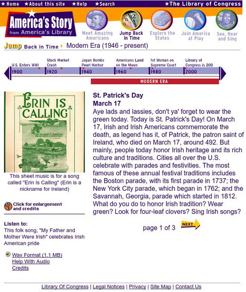 Loc: America's Story: St. Patrick's Day Website Loc: America's Story: St. Patrick's Day Website