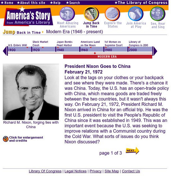 Loc: America's Story: President Nixon Goes to China Handout Loc: America's Story: President Nixon Goes to China Handout