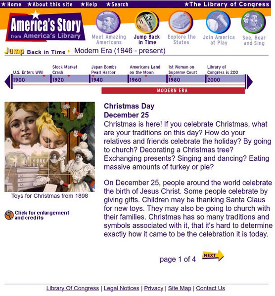 Loc: America's Story: Christmas Day, December 25 Handout Loc: America's Story: Christmas Day, December 25 Handout