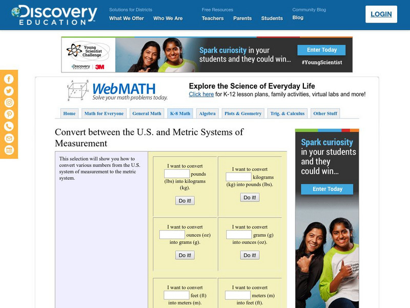 Discovery Education: Web Math: Convert u.s. And Metric Systems Interactive Discovery Education: Web Math: Convert u.s. And Metric Systems Interactive