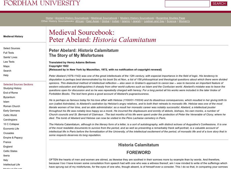 Fordham University: Medieval Sourcebook: Peter Abelard Article Fordham University: Medieval Sourcebook: Peter Abelard Article