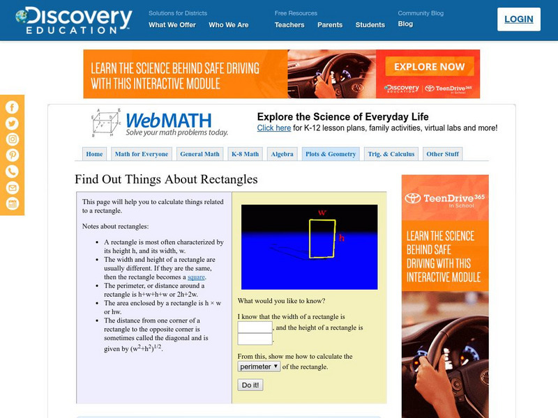 Discovery Education: Web Math: Find Out Things About a Rectangle Unit Plan Discovery Education: Web Math: Find Out Things About a Rectangle Unit Plan