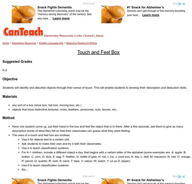 Can Teach: Touch and Feel Box Lesson Plan Can Teach: Touch and Feel Box Lesson Plan