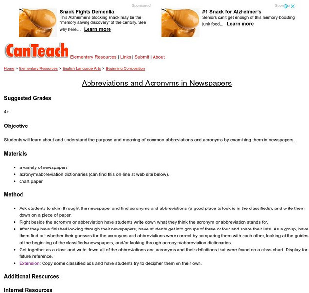 Can Teach: Abbreviations and Acronyms Lesson Plan Can Teach: Abbreviations and Acronyms Lesson Plan