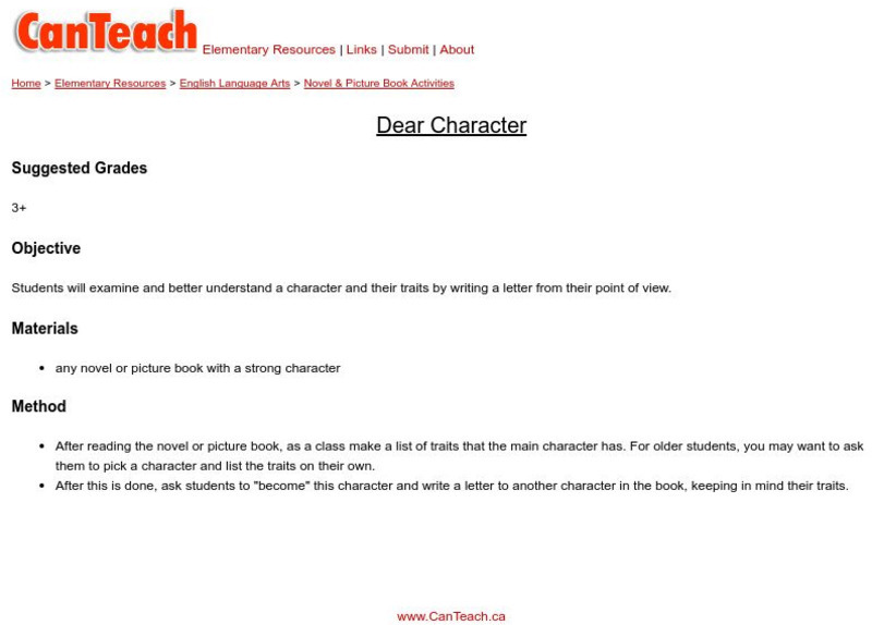 Can Teach: Dear Character Lesson Plan Can Teach: Dear Character Lesson Plan