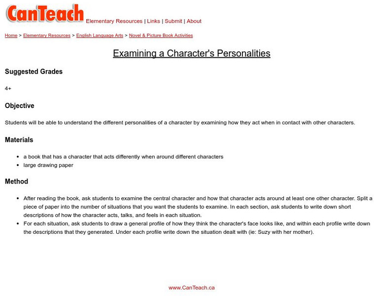 Can Teach: Examining a Character's Personalities Lesson Plan Can Teach: Examining a Character's Personalities Lesson Plan