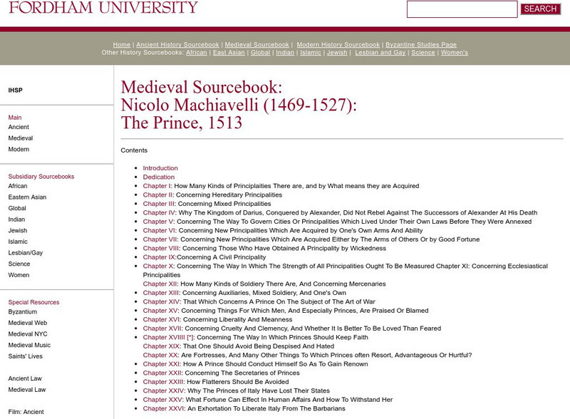 Fordham University: Medieval Sourcebook: The Prince eBook Fordham University: Medieval Sourcebook: The Prince eBook