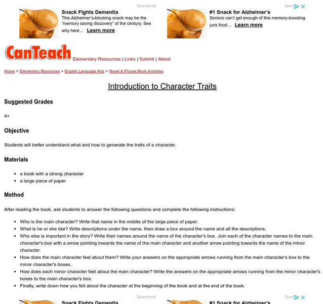 Can Teach: Introduction to Character Traits Lesson Plan