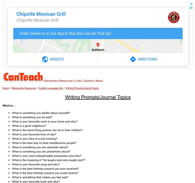 Can Teach: Writing Prompts and Journal Topics Activity Can Teach: Writing Prompts and Journal Topics Activity
