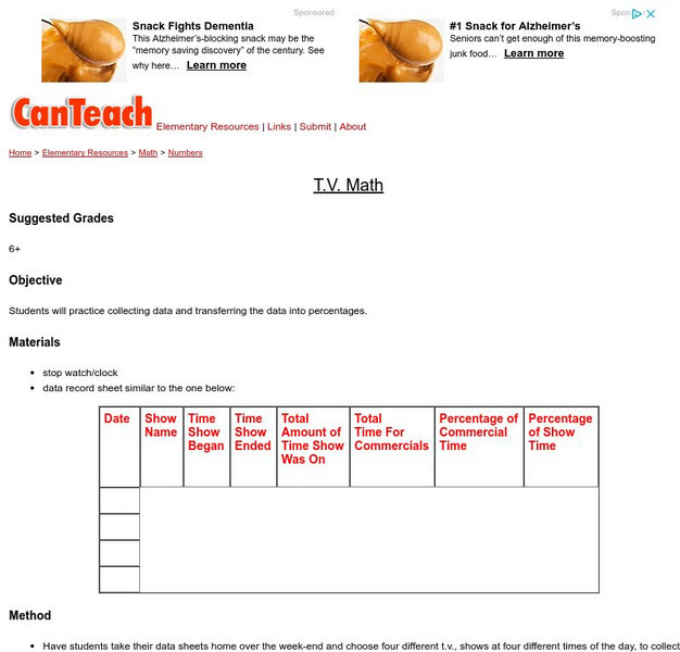 Can Teach: t.v. Math Lesson Plan Can Teach: t.v. Math Lesson Plan