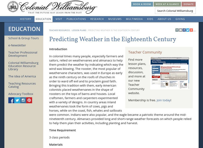 Colonial Williamsburg: Predicting Weather Lesson Plan Colonial Williamsburg: Predicting Weather Lesson Plan