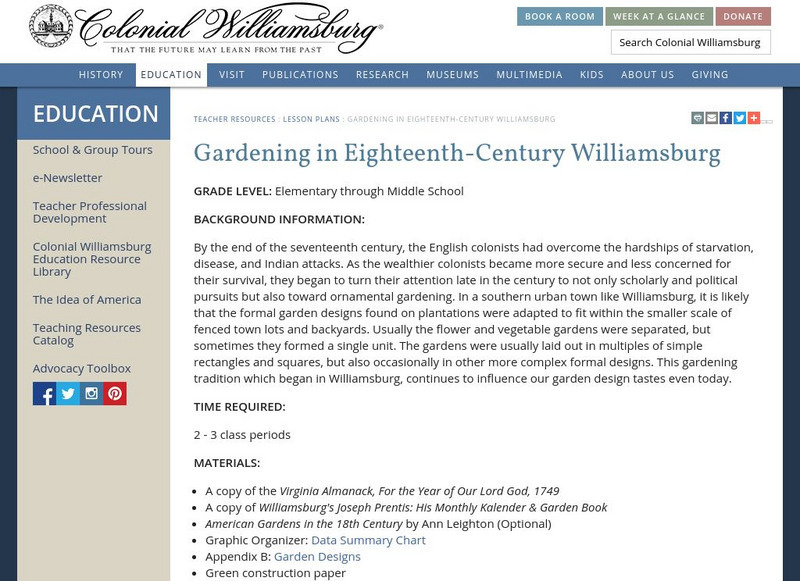 Colonial Williamsburg: Gardening in the 18th Century Lesson Plan Colonial Williamsburg: Gardening in the 18th Century Lesson Plan