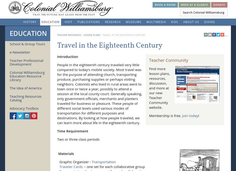 Colonial Williamsburg: Travel in the 18th Century Lesson Plan Colonial Williamsburg: Travel in the 18th Century Lesson Plan