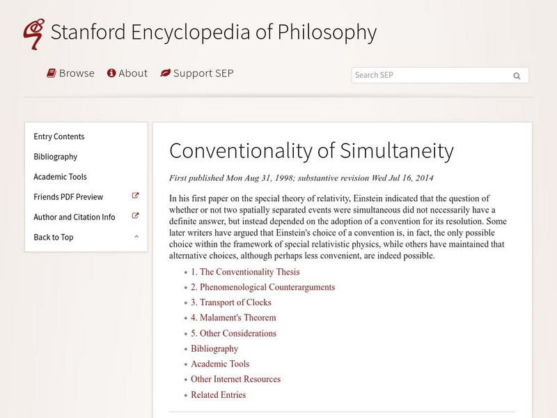 Stanford University: Conventionality of Simultaneity Website