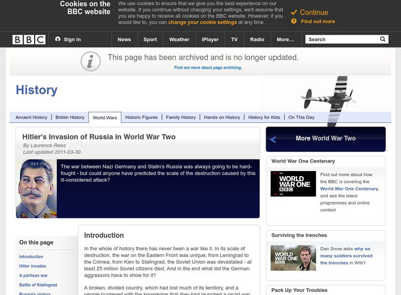 Bbc History: World Wars: World War Two: Hitler's Invasion of Russia Article Bbc History: World Wars: World War Two: Hitler's Invasion of Russia Article