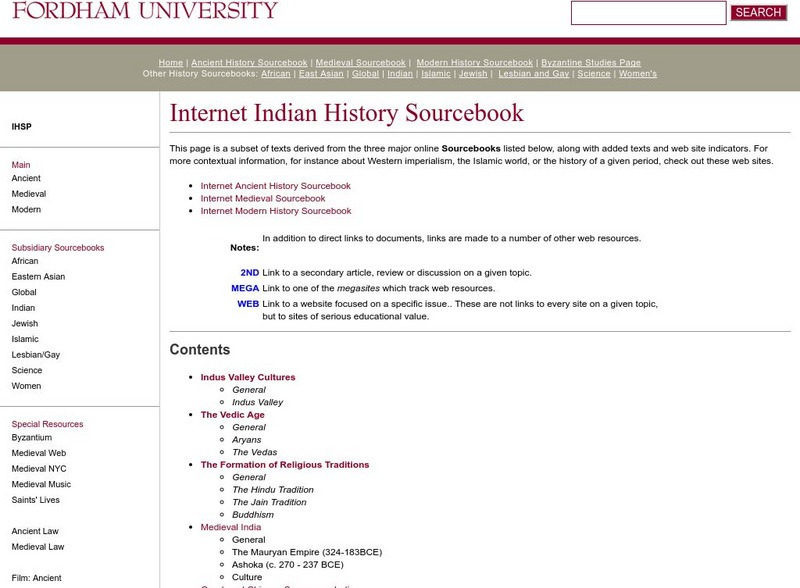Fordham University: Indian History Sourcebook: Indian History Sourcebook Handout Fordham University: Indian History Sourcebook: Indian History Sourcebook Handout