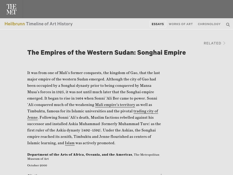 Metropolitan Museum of Art: Empires of the Western Sudan: Songhai Empire Unit Plan