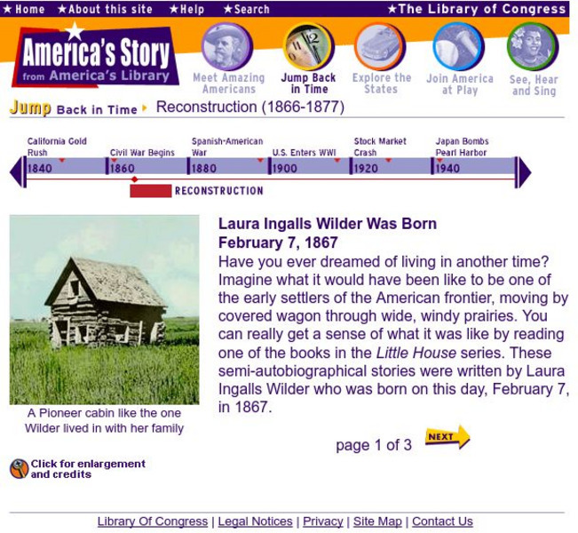 Loc: America's Story: Laura Ingalls Wilder Handout Loc: America's Story: Laura Ingalls Wilder Handout