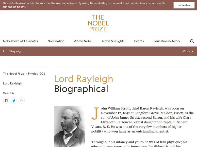 The Nobel Prize: Lord Rayleigh Biographical Handout The Nobel Prize: Lord Rayleigh Biographical Handout