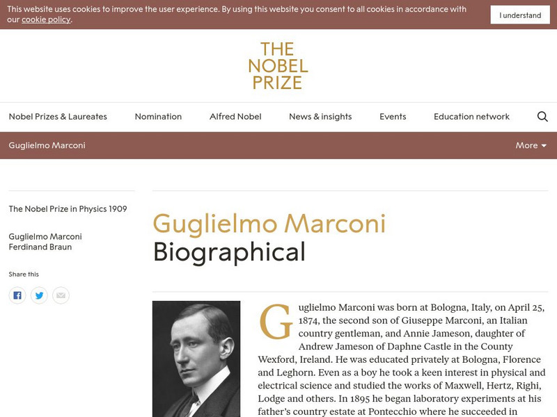 The Nobel Prize: Guglielmo Marconi Biographical Handout The Nobel Prize: Guglielmo Marconi Biographical Handout