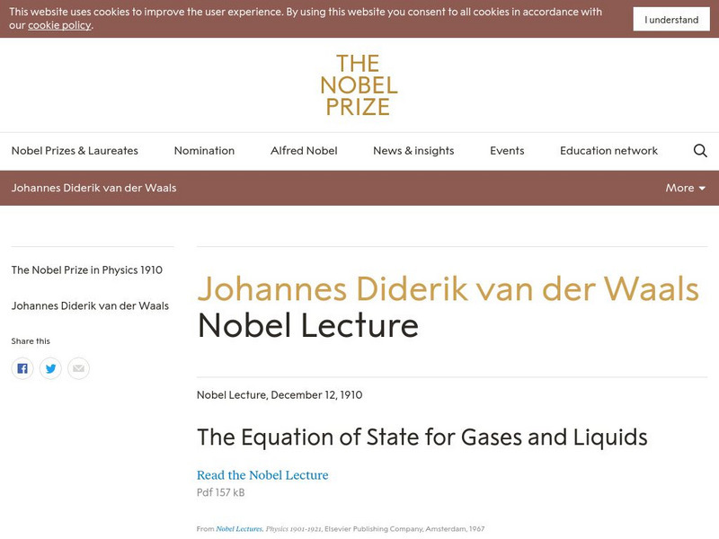The Nobel Prize: J. D. Van Der Waals Nobel Lecture Article The Nobel Prize: J. D. Van Der Waals Nobel Lecture Article