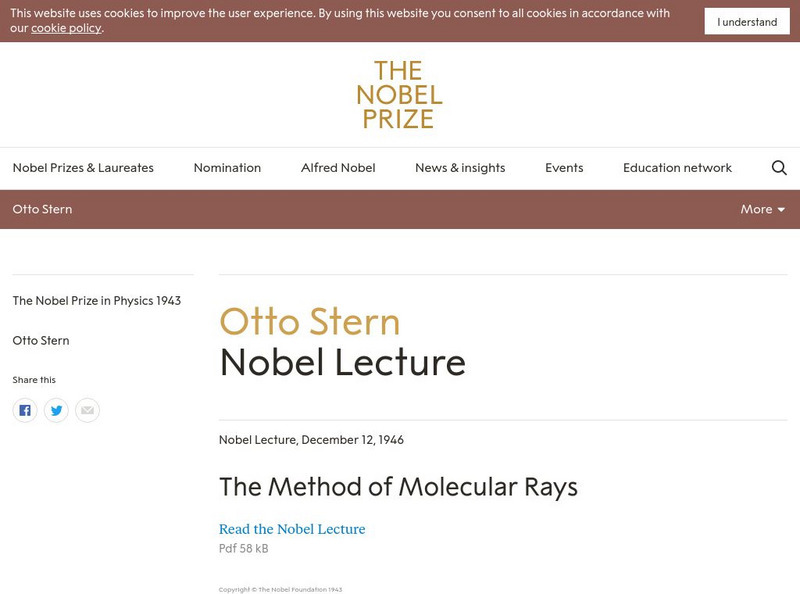 The Nobel Prize: Otto Stern Nobel Lecture: The Method of Molecular Rays eBook The Nobel Prize: Otto Stern Nobel Lecture: The Method of Molecular Rays eBook