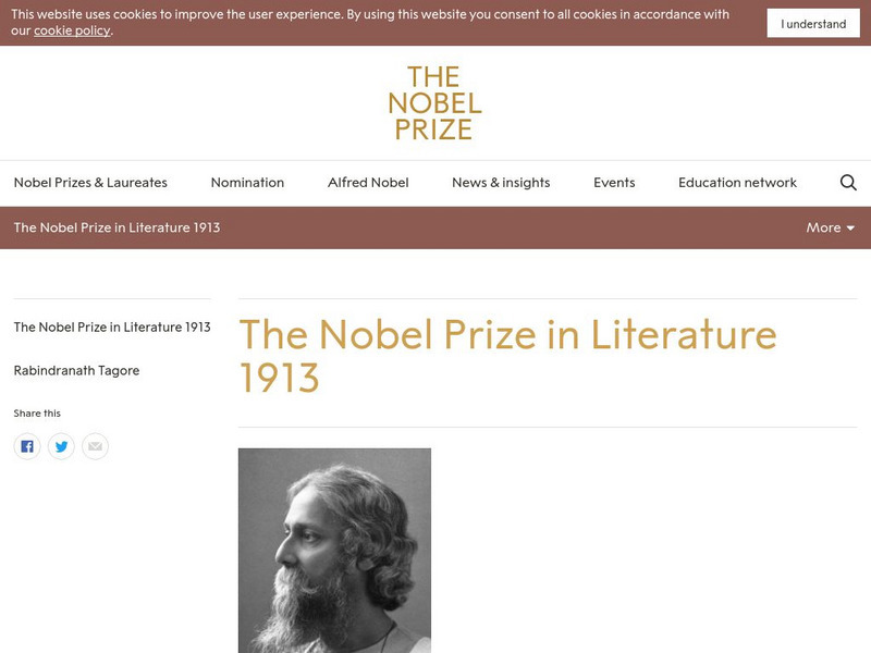 The Nobel Prize: The Nobel Prize in Literature 1913 Website The Nobel Prize: The Nobel Prize in Literature 1913 Website