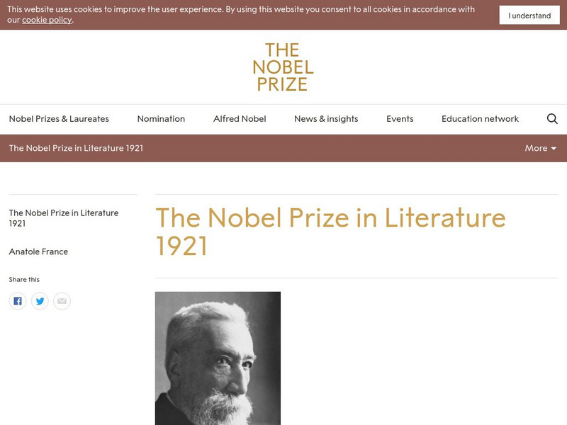 The Nobel Prize: The Nobel Prize in Literature 1921: Anatole France Website The Nobel Prize: The Nobel Prize in Literature 1921: Anatole France Website