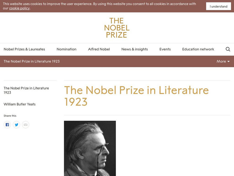 The Nobel Prize: The Nobel Prize in Literature 1923 Website The Nobel Prize: The Nobel Prize in Literature 1923 Website