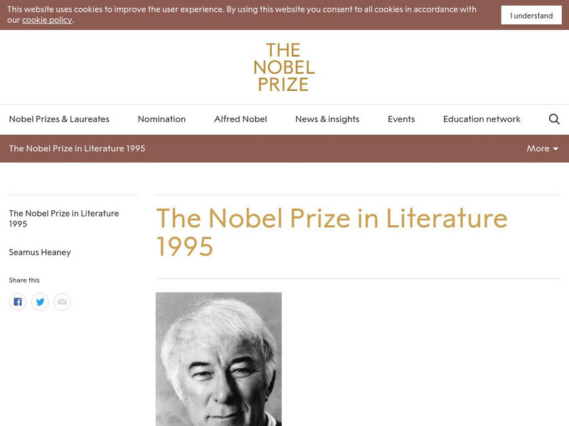 The Nobel Prize: The Nobel Prize in Literature 1995: Seamus Heaney Website The Nobel Prize: The Nobel Prize in Literature 1995: Seamus Heaney Website