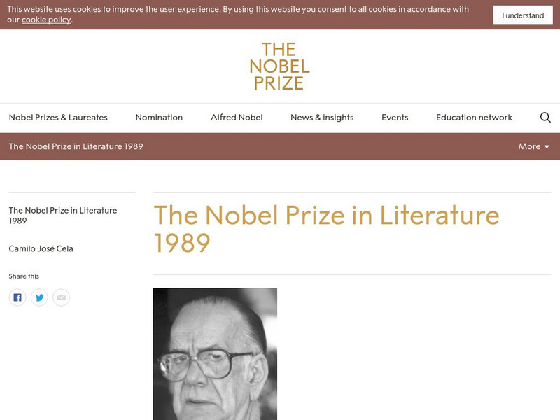 The Nobel Prize: The Nobel Prize in Literature 1989: Camilo Jose Cela Website The Nobel Prize: The Nobel Prize in Literature 1989: Camilo Jose Cela Website