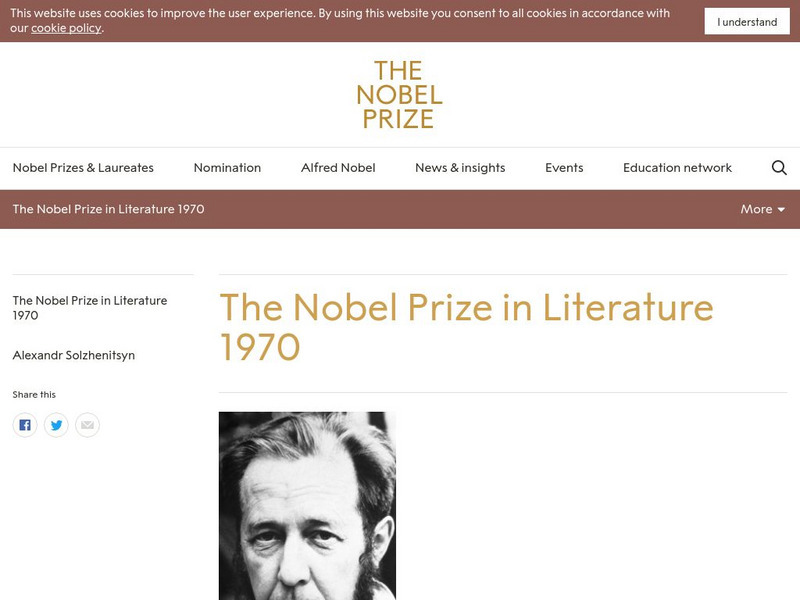 The Nobel Prize: The Nobel Prize in Literature 1970 Website The Nobel Prize: The Nobel Prize in Literature 1970 Website