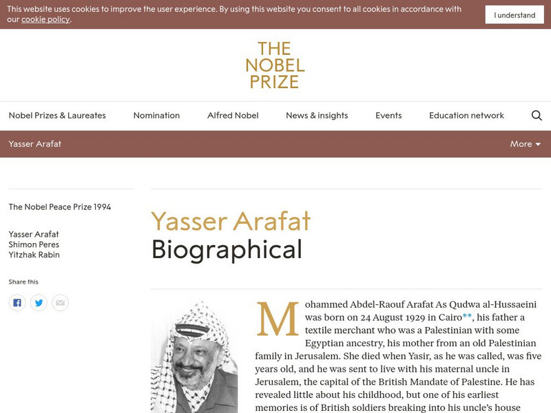 The Nobel Prize: Yasser Arafat Biographical Website The Nobel Prize: Yasser Arafat Biographical Website