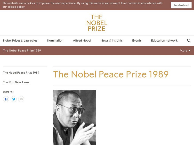 The Nobel Prize: The Nobel Peace Prize 1989: Fourteenth Dalai Lama Website The Nobel Prize: The Nobel Peace Prize 1989: Fourteenth Dalai Lama Website
