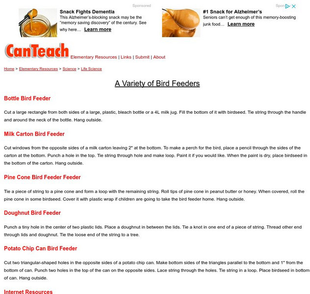 Can Teach Lesson Plan: A Variety of Bird Feeders Activity Can Teach Lesson Plan: A Variety of Bird Feeders Activity