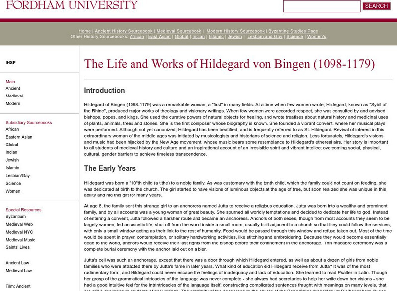 Fordham University: Medieval Sourcebook: Hildegard Von Bingen (1098 1179 Ce) Website Fordham University: Medieval Sourcebook: Hildegard Von Bingen (1098 1179 Ce) Website