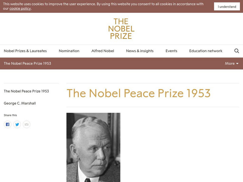 The Nobel Prize: The Nobel Peace Prize 1953 Website The Nobel Prize: The Nobel Peace Prize 1953 Website