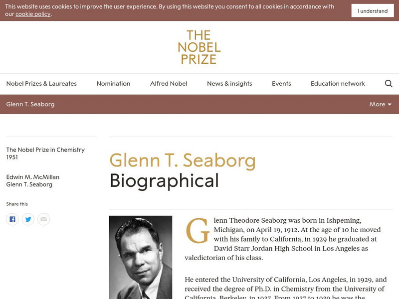 The Nobel Prize: Glenn T. Seaborg Biographical Website