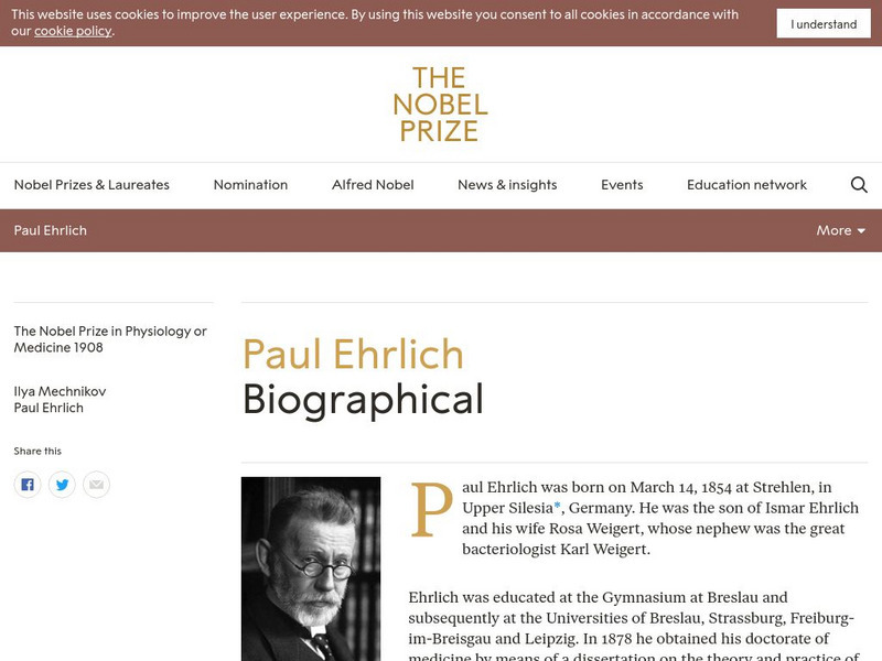 The Nobel Prize: Paul Ehrlich Biographical Handout
