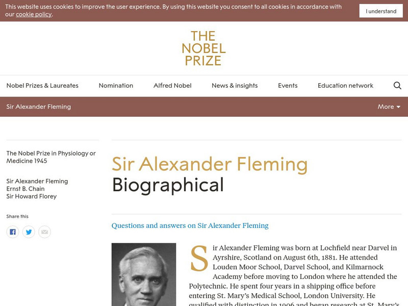 The Nobel Prize: Sir Alexander Flemming Biographical Handout The Nobel Prize: Sir Alexander Flemming Biographical Handout