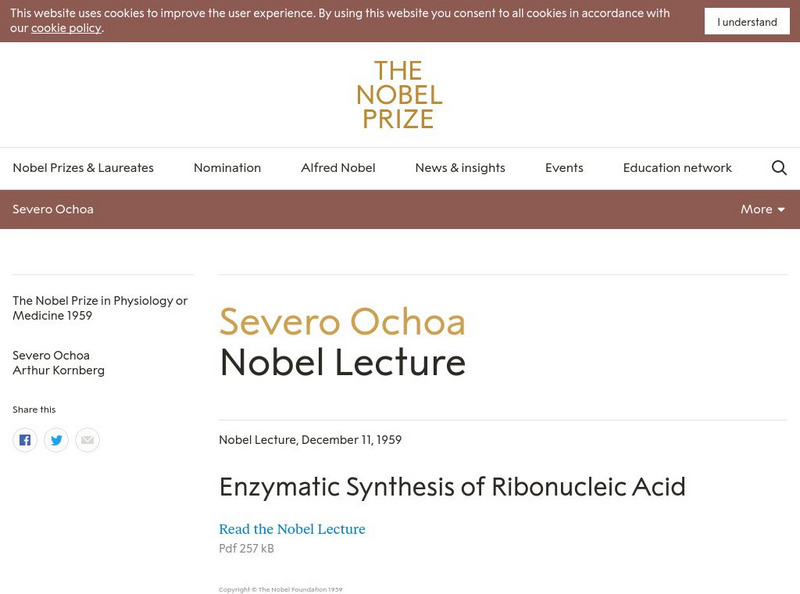 The Nobel Prize: Severo Ochoa Nobel Lecture Article The Nobel Prize: Severo Ochoa Nobel Lecture Article