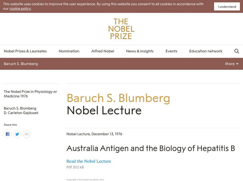 The Nobel Prize: Baruch S. Blumberg Nobel Lecture Primary The Nobel Prize: Baruch S. Blumberg Nobel Lecture Primary